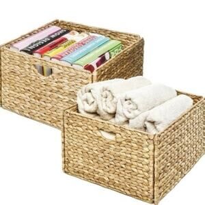 Seville Classics Water Hyacinth Storage Baskets, Hand-Woven 2-Pack